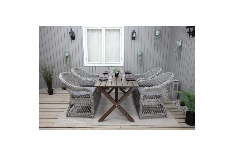 Utendørs møbelgruppe 150 cm bord & 4 Merida grå stoler Brun - Brun - Hagemøbler - Hagegruppe - Spisegrupper hage