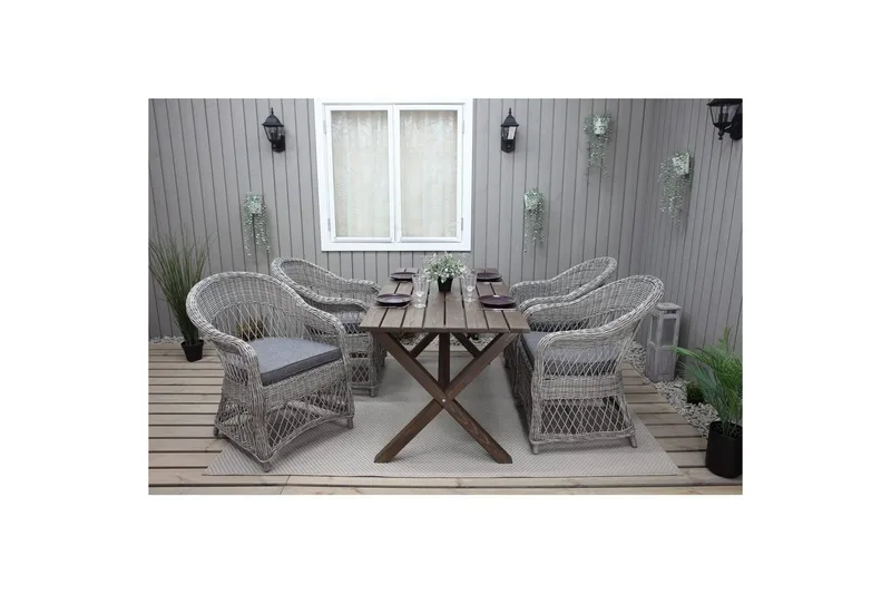 Utendørs møbelgruppe 150 cm bord & 4 Merida grå stoler Brun - Brun - Hagemøbler - Hagegruppe - Spisegrupper hage