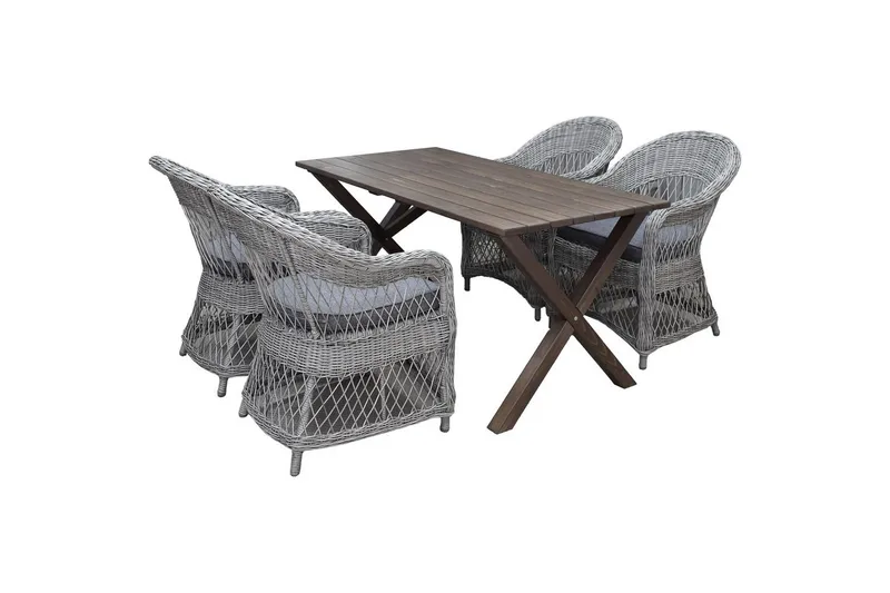 Utendørs møbelgruppe 150 cm bord & 4 Merida grå stoler Brun, Brun