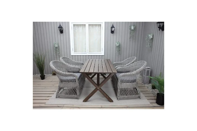 Utendørs møbelgruppe 150 cm bord & 4 Merida grå stoler Brun - Brun - Hagemøbler - Hagegruppe - Spisegrupper hage