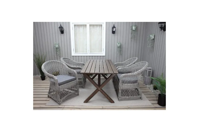 Utendørs møbelgruppe 150 cm bord & 4 Merida grå stoler Brun - Brun - Hagemøbler - Hagegruppe - Spisegrupper hage