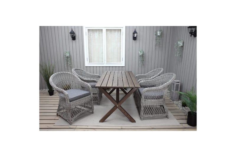 Utendørs møbelgruppe 150 cm bord & 4 Merida grå stoler Brun - Brun - Hagemøbler - Hagegruppe - Spisegrupper hage