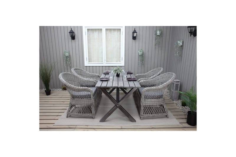 Utendørs møbelgruppe 150 cm bord & 4 Merida grå stoler Grå - Grå - Hagemøbler - Hagegruppe - Spisegrupper hage