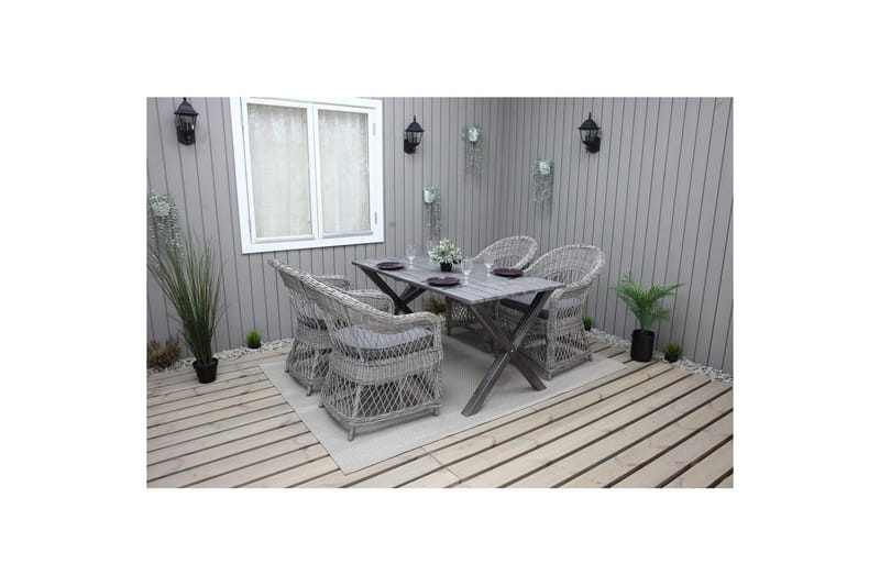 Utendørs møbelgruppe 150 cm bord & 4 Merida grå stoler Grå - Grå - Hagemøbler - Hagegruppe - Spisegrupper hage