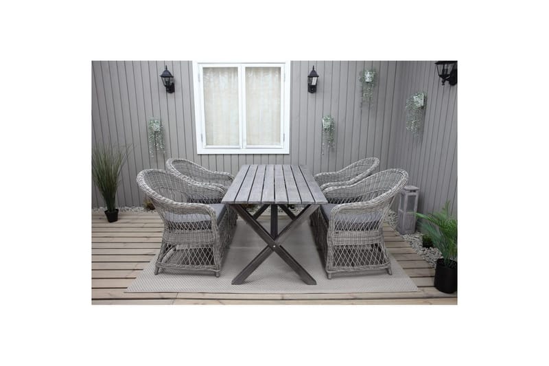 Utendørs møbelgruppe 150 cm bord & 4 Merida grå stoler Grå - Grå - Hagemøbler - Hagegruppe - Spisegrupper hage