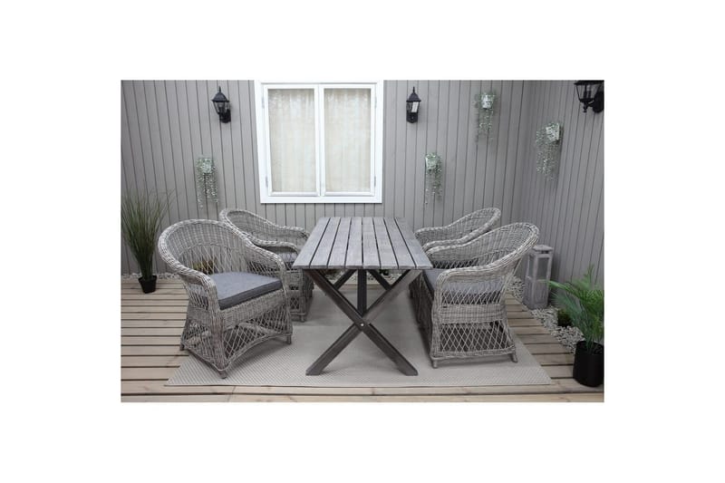 Utendørs møbelgruppe 150 cm bord & 4 Merida grå stoler Grå - Grå - Hagemøbler - Hagegruppe - Spisegrupper hage