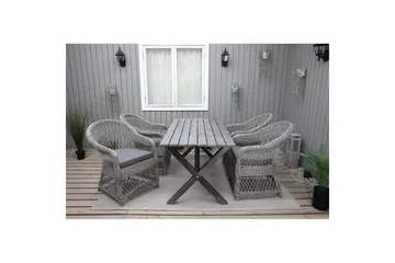 Utendørs møbelgruppe 150 cm bord & 4 Merida grå stoler Grå - Grå - Hagemøbler - Hagegruppe - Spisegrupper hage