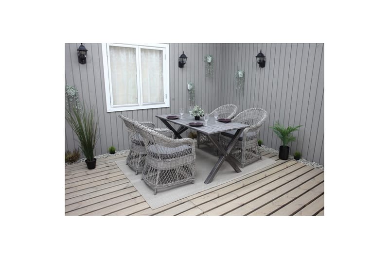 Utendørs møbelgruppe 150 cm bord & 4 Merida grå stoler Grå - Grå - Hagemøbler - Hagegruppe - Spisegrupper hage