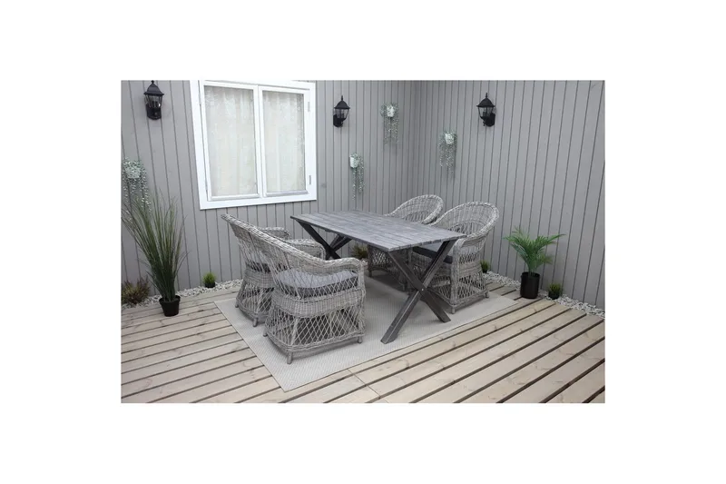 Utendørs møbelgruppe 150 cm bord & 4 Merida grå stoler Grå - Grå - Hagemøbler - Hagegruppe - Spisegrupper hage