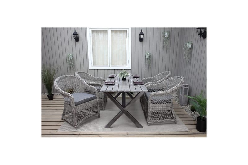 Utendørs møbelgruppe 150 cm bord & 4 Merida grå stoler Grå - Grå - Hagemøbler - Hagegruppe - Spisegrupper hage