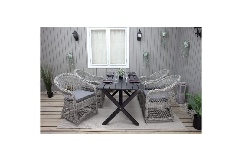 Utendørs møbelgruppe 150 cm bord & 4 Merida grå stoler Svart - Svart - Hagemøbler - Hagegruppe - Spisegrupper hage