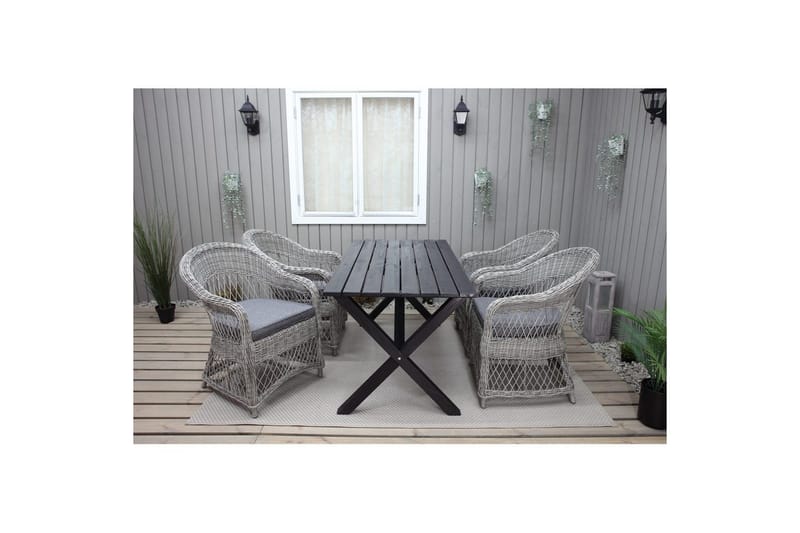 Utendørs møbelgruppe 150 cm bord & 4 Merida grå stoler Svart - Svart - Hagemøbler - Hagegruppe - Spisegrupper hage