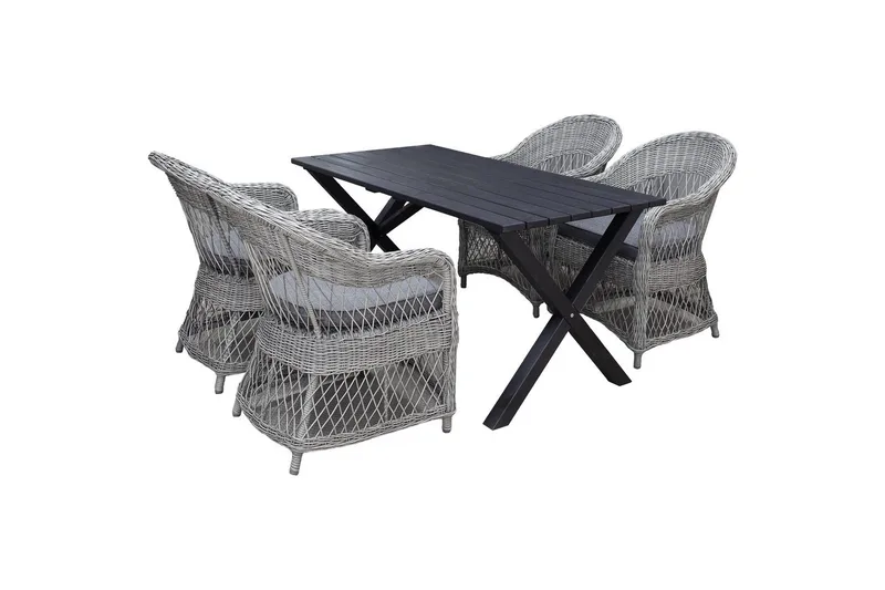 Utendørs møbelgruppe 150 cm bord & 4 Merida grå stoler Svart, Svart