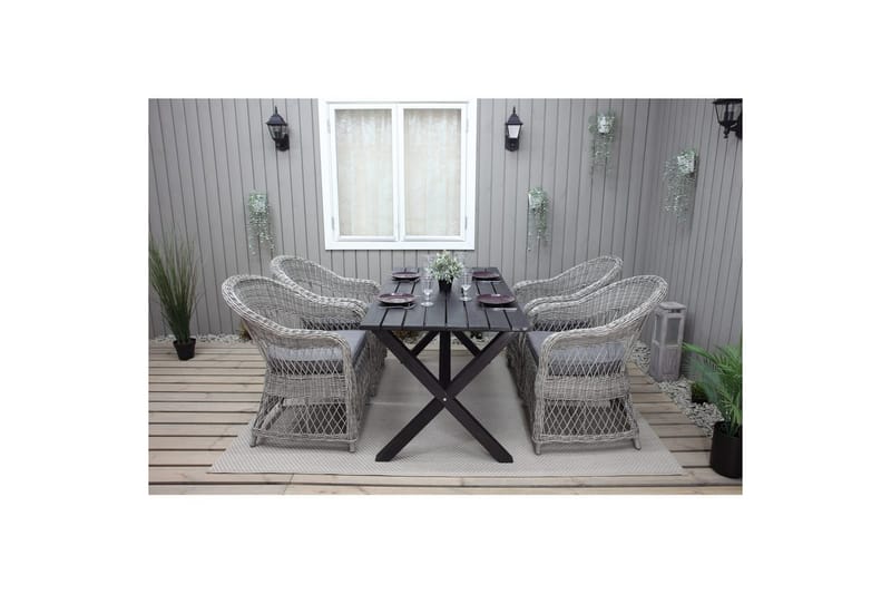 Utendørs møbelgruppe 150 cm bord & 4 Merida grå stoler Svart - Svart - Hagemøbler - Hagegruppe - Spisegrupper hage