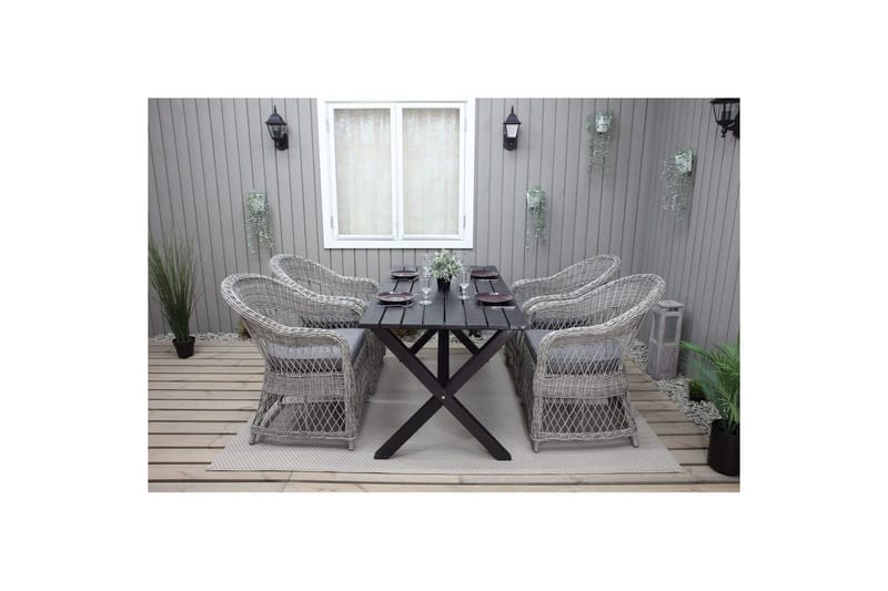Utendørs møbelgruppe 150 cm bord & 4 Merida grå stoler Svart - Svart - Hagemøbler - Hagegruppe - Spisegrupper hage