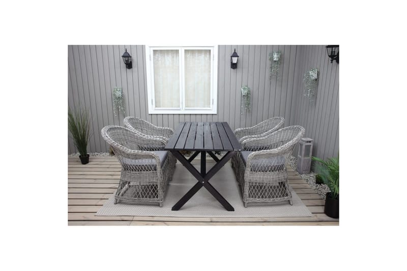 Utendørs møbelgruppe 150 cm bord & 4 Merida grå stoler Svart - Svart - Hagemøbler - Hagegruppe - Spisegrupper hage