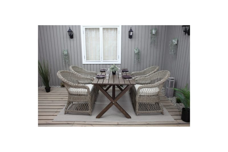 Utendørs møbelgruppe 150 cm bord & 4 Merida naturlig stoler Brun - Brun - Hagemøbler - Hagegruppe - Spisegrupper hage