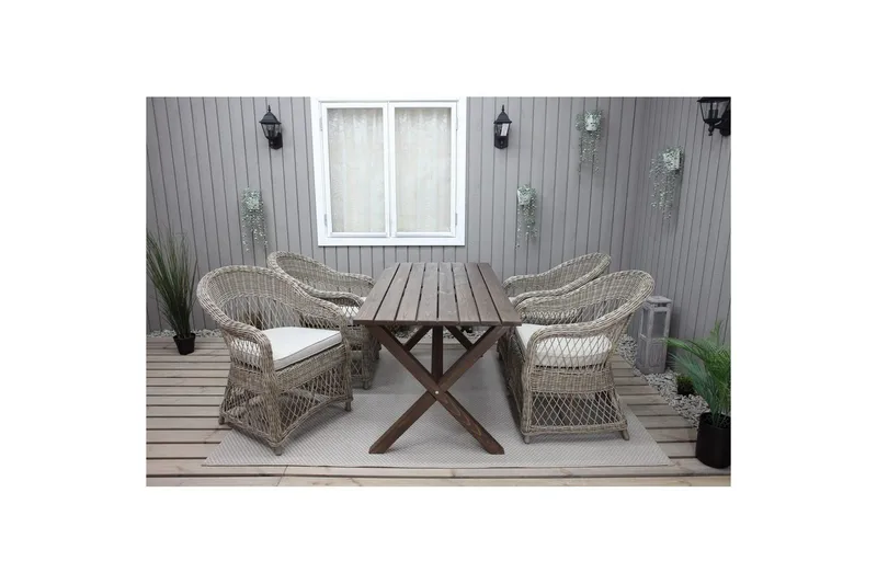 Utendørs møbelgruppe 150 cm bord & 4 Merida naturlig stoler Brun - Brun - Hagemøbler - Hagegruppe - Spisegrupper hage