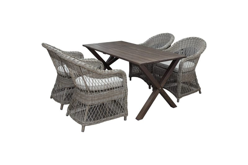 Utendørs møbelgruppe 150 cm bord & 4 Merida naturlig stoler Brun - Brun - Hagemøbler - Hagegruppe - Spisegrupper hage