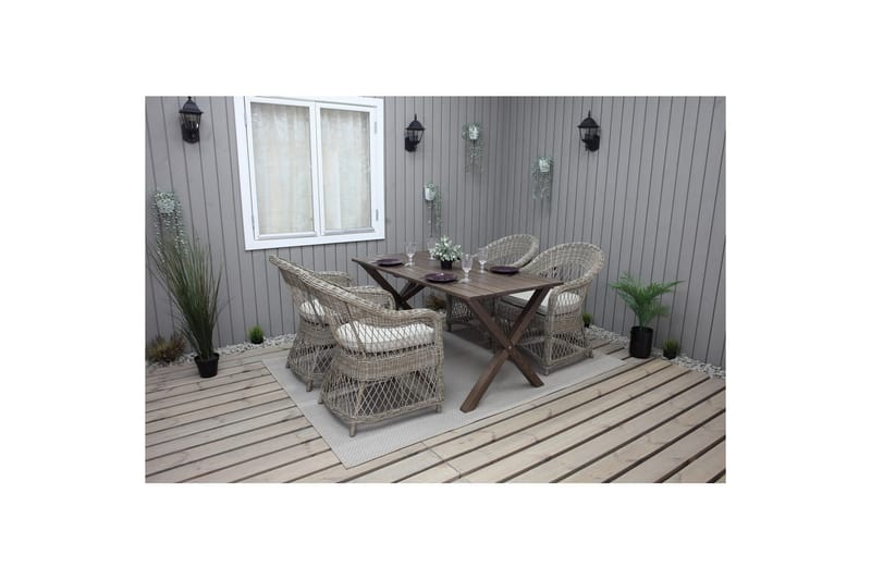 Utendørs møbelgruppe 150 cm bord & 4 Merida naturlig stoler Brun - Brun - Hagemøbler - Hagegruppe - Spisegrupper hage