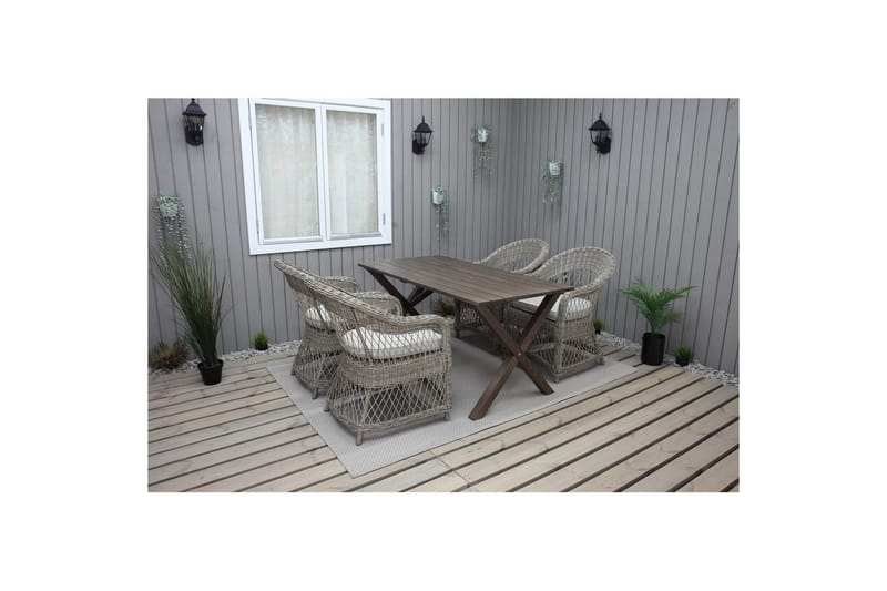 Utendørs møbelgruppe 150 cm bord & 4 Merida naturlig stoler Brun - Brun - Hagemøbler - Hagegruppe - Spisegrupper hage