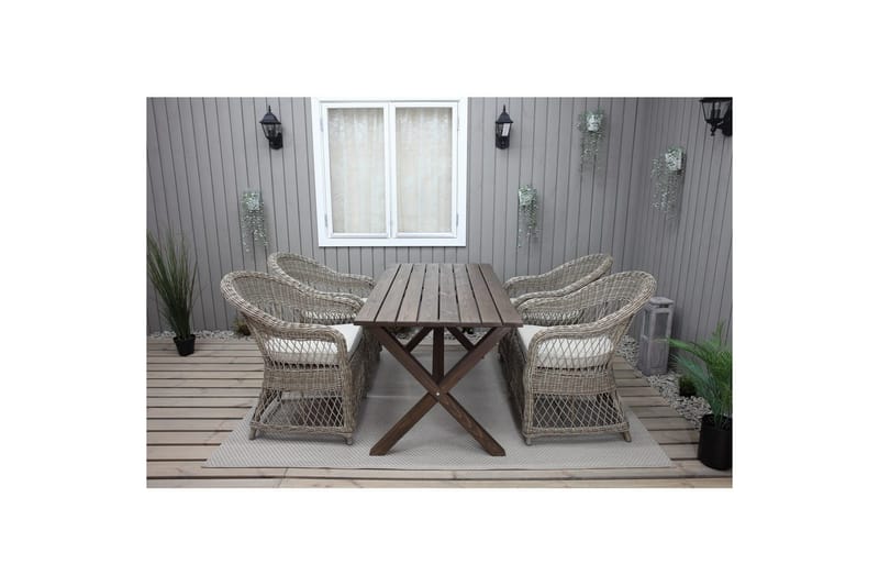 Utendørs møbelgruppe 150 cm bord & 4 Merida naturlig stoler Brun - Brun - Hagemøbler - Hagegruppe - Spisegrupper hage