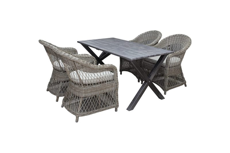 Utendørs møbelgruppe 150 cm bord & 4 Merida naturlig stoler Grå - Grå - Hagemøbler - Hagegruppe - Spisegrupper hage