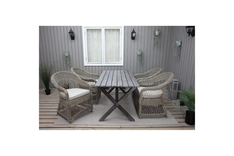 Utendørs møbelgruppe 150 cm bord & 4 Merida naturlig stoler Grå - Grå - Hagemøbler - Hagegruppe - Spisegrupper hage