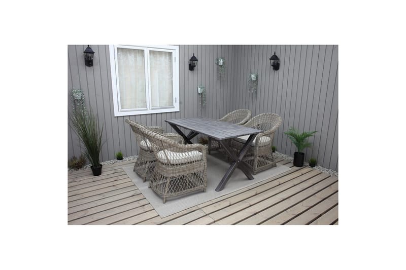Utendørs møbelgruppe 150 cm bord & 4 Merida naturlig stoler Grå - Grå - Hagemøbler - Hagegruppe - Spisegrupper hage