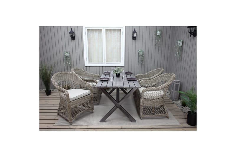 Utendørs møbelgruppe 150 cm bord & 4 Merida naturlig stoler Grå - Grå - Hagemøbler - Hagegruppe - Spisegrupper hage
