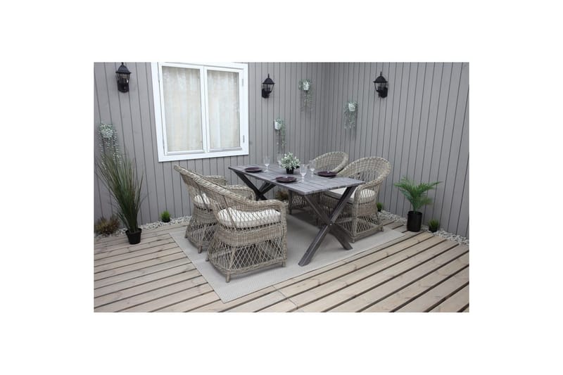 Utendørs møbelgruppe 150 cm bord & 4 Merida naturlig stoler Grå - Grå - Hagemøbler - Hagegruppe - Spisegrupper hage