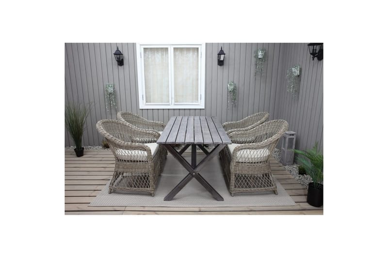 Utendørs møbelgruppe 150 cm bord & 4 Merida naturlig stoler Grå - Grå - Hagemøbler - Hagegruppe - Spisegrupper hage