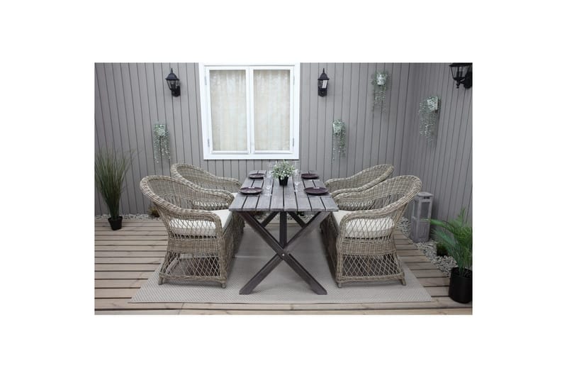 Utendørs møbelgruppe 150 cm bord & 4 Merida naturlig stoler Grå - Grå - Hagemøbler - Hagegruppe - Spisegrupper hage