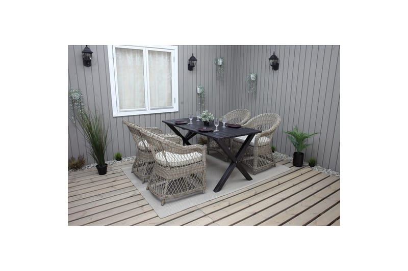Utendørs møbelgruppe 150 cm bord & 4 Merida naturlig stoler Svart - Svart - Hagemøbler - Hagegruppe - Spisegrupper hage