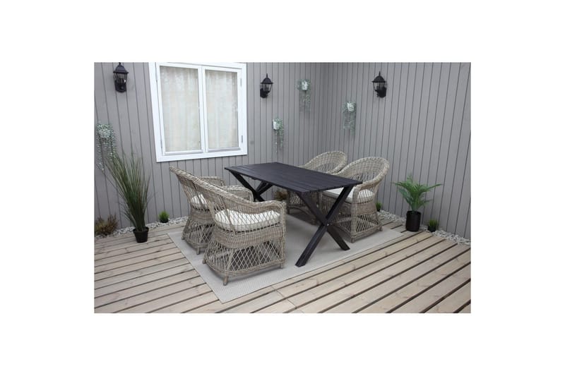 Utendørs møbelgruppe 150 cm bord & 4 Merida naturlig stoler Svart - Svart - Hagemøbler - Hagegruppe - Spisegrupper hage
