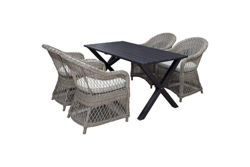 Utendørs møbelgruppe 150 cm bord & 4 Merida naturlig stoler Svart, Svart