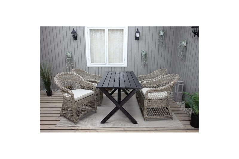 Utendørs møbelgruppe 150 cm bord & 4 Merida naturlig stoler Svart - Svart - Hagemøbler - Hagegruppe - Spisegrupper hage