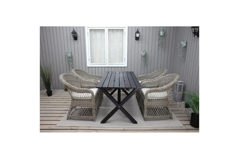 Utendørs møbelgruppe 150 cm bord & 4 Merida naturlig stoler Svart - Svart - Hagemøbler - Hagegruppe - Spisegrupper hage