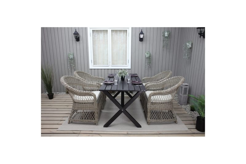 Utendørs møbelgruppe 150 cm bord & 4 Merida naturlig stoler Svart - Svart - Hagemøbler - Hagegruppe - Spisegrupper hage