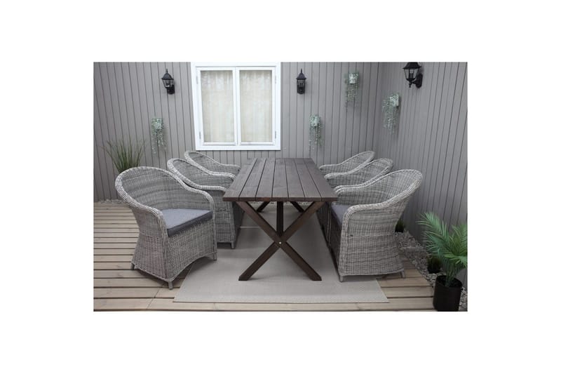 Utendørs møbelgruppe 190 cm Bord & 6 Belize grå stoler Brun - Brun - Hagemøbler - Hagegruppe - Spisegrupper hage