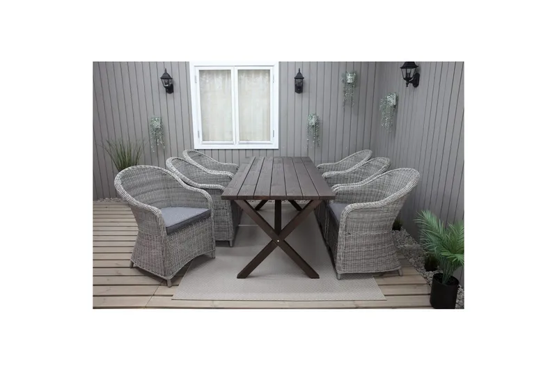 Utendørs møbelgruppe 190 cm Bord & 6 Belize grå stoler Brun, Brun