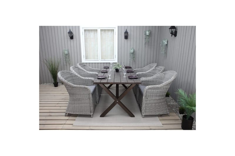 Utendørs møbelgruppe 190 cm Bord & 6 Belize grå stoler Brun - Brun - Hagemøbler - Hagegruppe - Spisegrupper hage