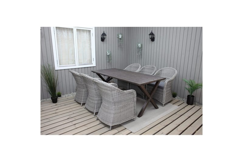 Utendørs møbelgruppe 190 cm Bord & 6 Belize grå stoler Brun - Brun - Hagemøbler - Hagegruppe - Spisegrupper hage