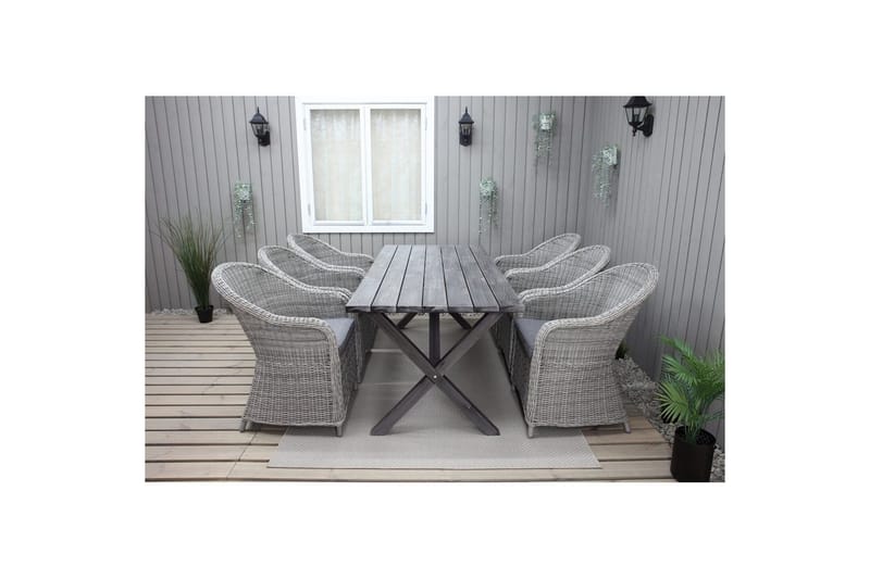 Utendørs møbelgruppe 190 cm Bord & 6 Belize grå stoler Grå - Grå - Hagemøbler - Hagegruppe - Spisegrupper hage
