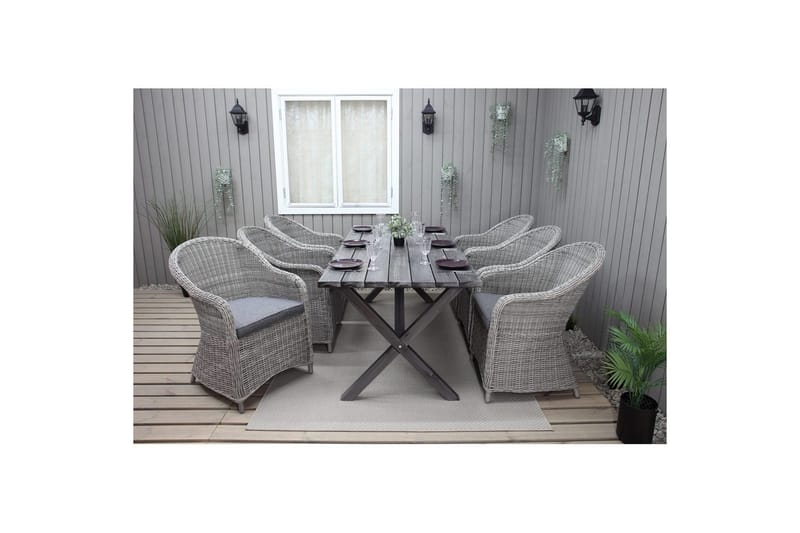 Utendørs møbelgruppe 190 cm Bord & 6 Belize grå stoler Grå - Grå - Hagemøbler - Hagegruppe - Spisegrupper hage