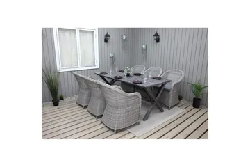 Utendørs møbelgruppe 190 cm Bord & 6 Belize grå stoler Grå - Grå - Hagemøbler - Hagegruppe - Spisegrupper hage