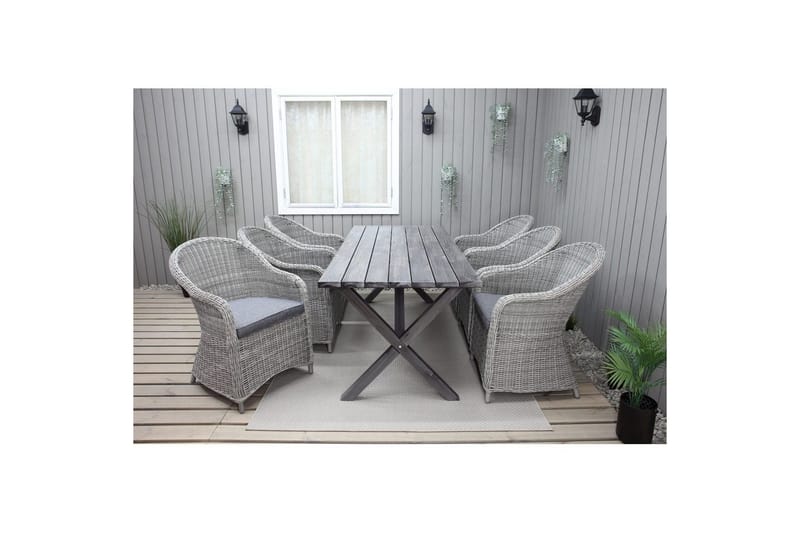 Utendørs møbelgruppe 190 cm Bord & 6 Belize grå stoler Grå - Grå - Hagemøbler - Hagegruppe - Spisegrupper hage