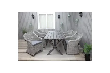 Utendørs møbelgruppe 190 cm Bord & 6 Belize grå stoler Grå - Grå - Hagemøbler - Hagegruppe - Spisegrupper hage