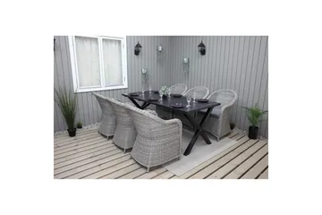 Utendørs møbelgruppe 190 cm Bord & 6 Belize grå stoler Svart - Svart - Hagemøbler - Hagegruppe - Spisegrupper hage
