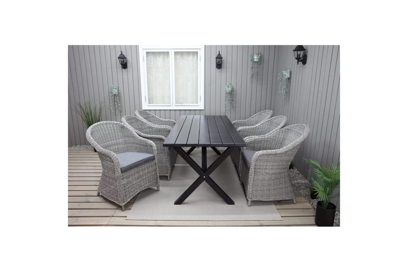 Utendørs møbelgruppe 190 cm Bord & 6 Belize grå stoler Svart - Svart - Hagemøbler - Hagegruppe - Spisegrupper hage